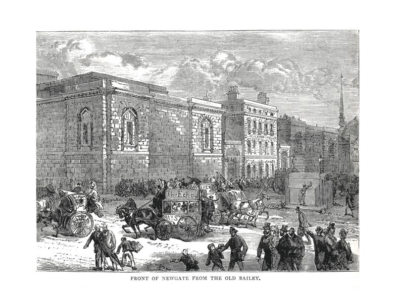 Front of Newgate from the Old Bailey, 1878. Artist: Unknown