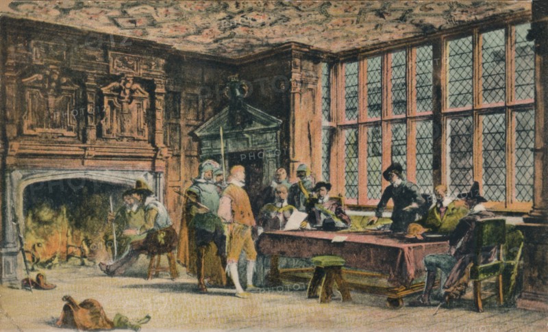 Oliver Cromwell trying a prisoner during the defence of Banbury. The Globe Room of Ye Olde Reine Dee Artist: Unknown