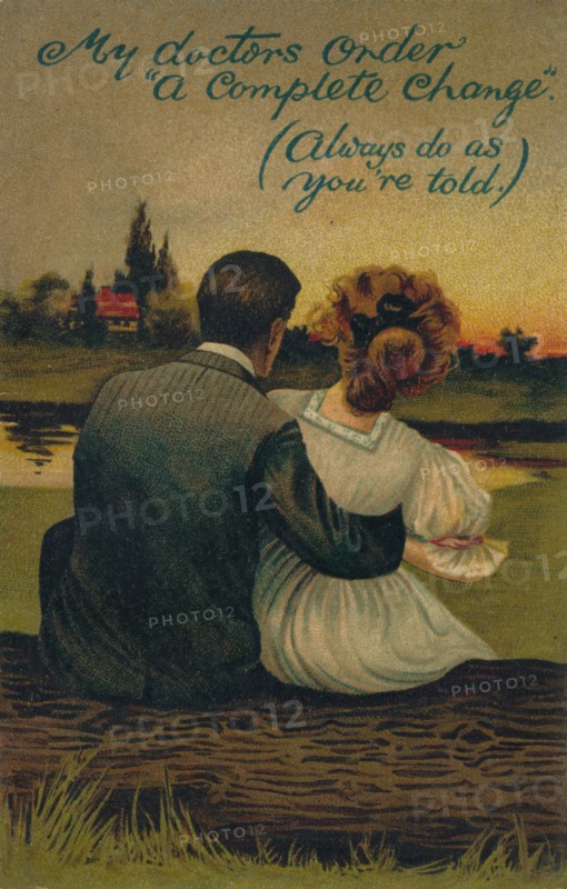 A humorous postcard depicting a courting couple, 1908. Artist: Unknown