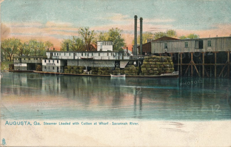 Steamer loaded with cotton at a wharf, Savannah River, Augusta, Georgia', 1908. Artist: Unknown