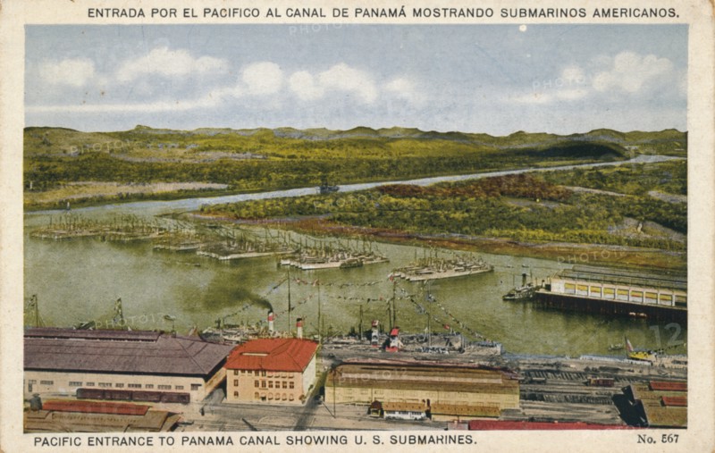 Pacific Entrance to Panama Canal Showing U. S. Submarines, c1920s. Artist: Unknown
