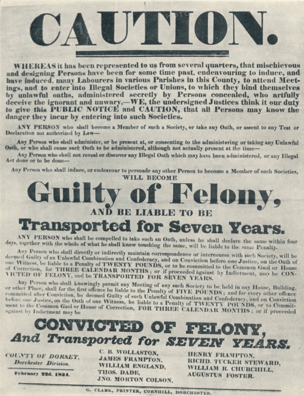 Posters warning those guilty of illegal oaths were liable to deportation', (1834), 1934.. Artist: Unknown
