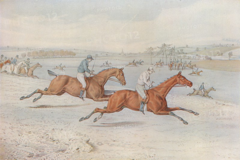 A Steeplechase:The Start. Off they Go - with white for choice, 1827. Artist: Henry Thomas Alken