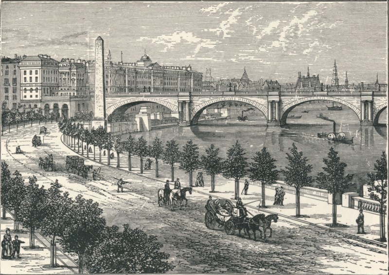 The Thames Embankment, showing Cleopatra's Needle, 1896. Artist: Unknown