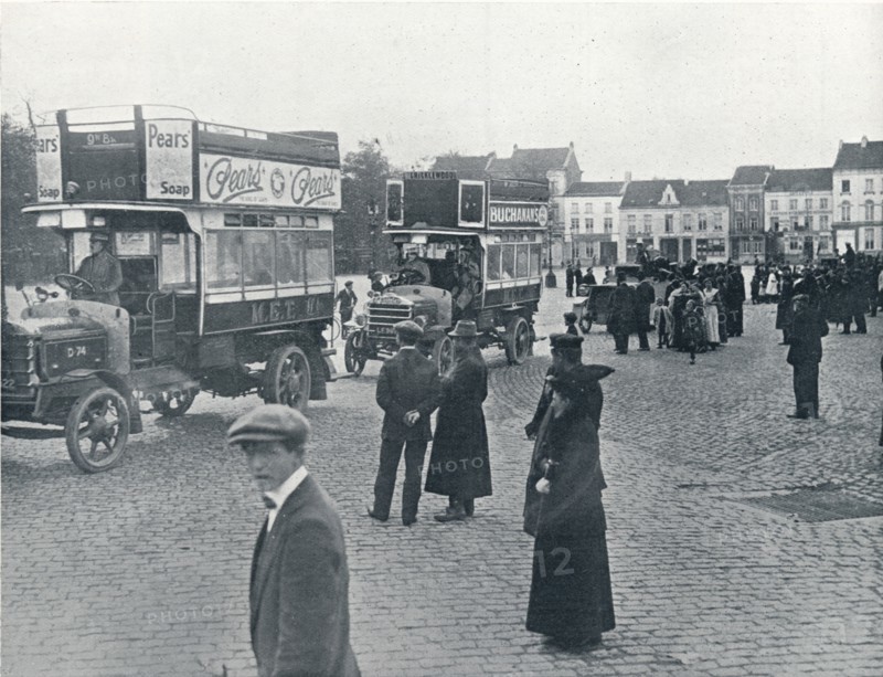 London buses in use on the Continent for transporting British Troops, c.1914. Artist: Unknown