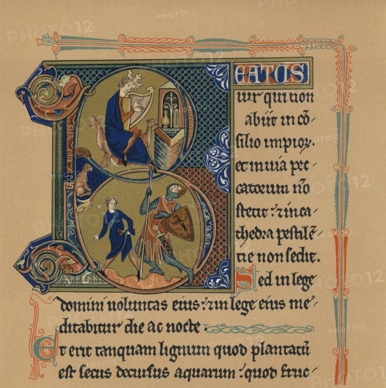 Miniature Initial and Part of a Page from a Psalter, (13th century), 1901. Artist: Unknown