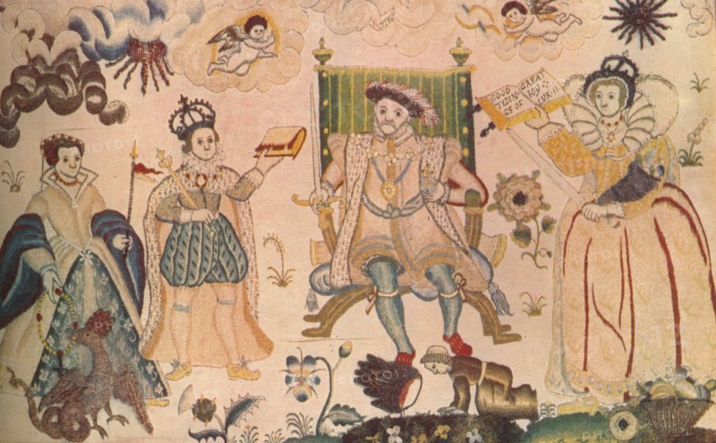 A tapestry featuring Henry VIII, Edward VI and Elizabeth I. Thought to be Elizabethan, (1914). Artist: Unknown