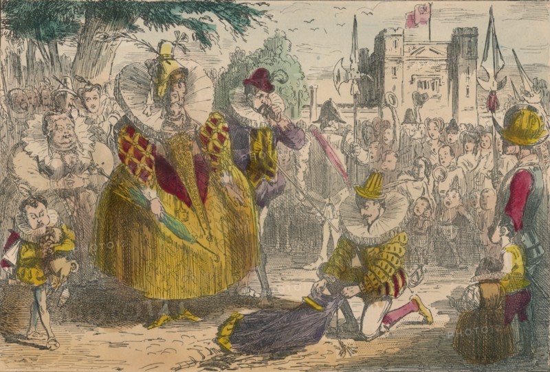 Queen Elizabeth and Sir Walter Raleigh, 1850. Artist: John Leech