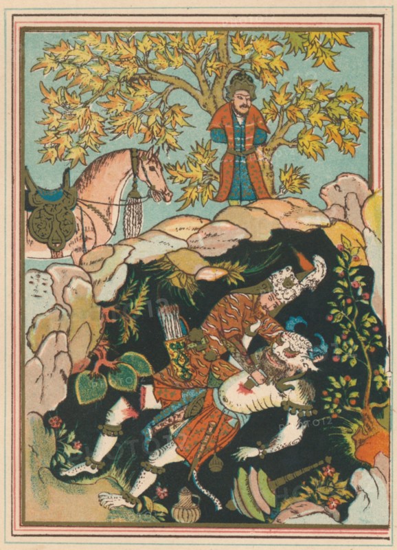Rustem slaying the White Genius. Artist: Unknown
