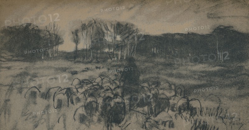 'A sketch of a shepherd and his flock', 19th century. Artist: Anton Mauve.