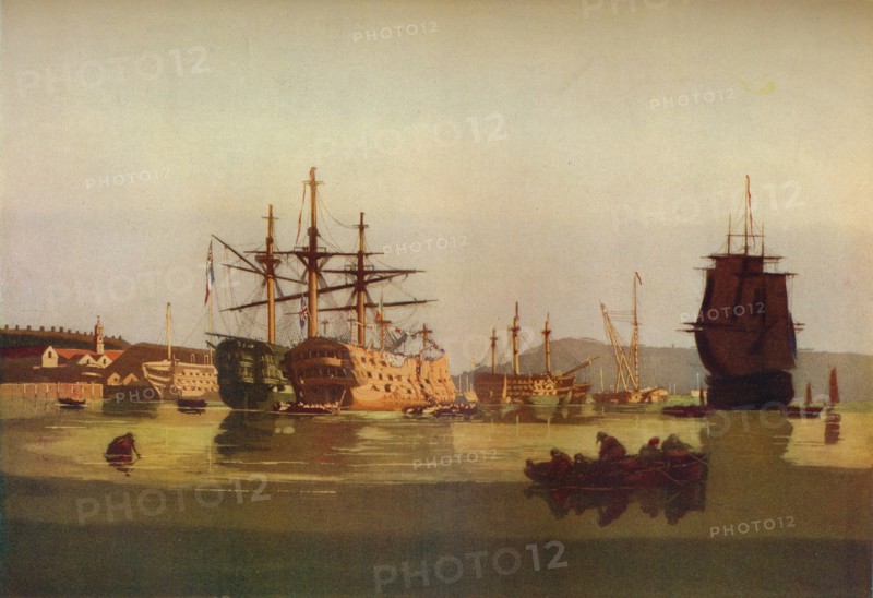 'HMS Revenge and French Prize Hulk', c1850. (1930). Artist: Geoffrey Sneyd Garnier.
