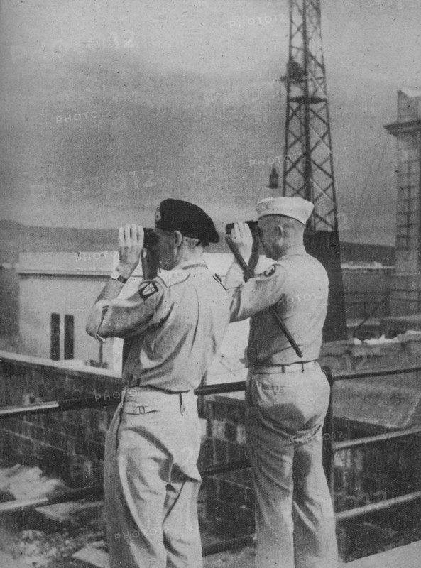 'Generals Montgomery and Eisenhower view from a balcony in Messina the Italian Mainland', 1943-44. Artist: Unknown.