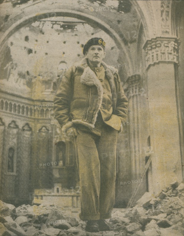 'General Sir Bernard Montgomery, surveys the shell-torn ruins of Fossacesia', 1944-1944. Artist: Unknown.