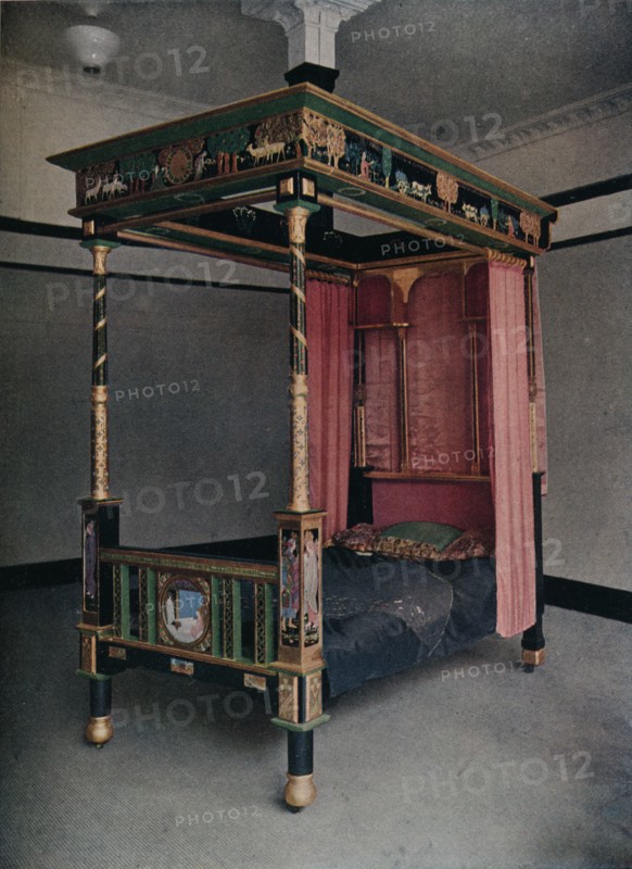'Bedstead decorated by Jessie Bayes', c1913. Artist: Unknown.