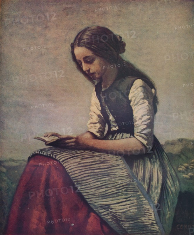 'La petite Liseuse ou Jeune bergère assise et lisant', c1855. Artist: Jean-Baptiste-Camille Corot.