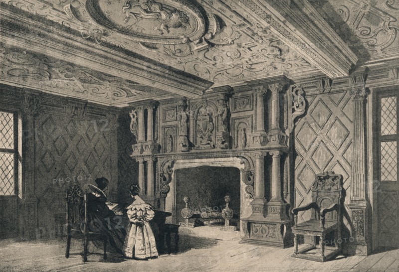 The drawing-room, Park Hall, Shropshire, 1915. Artist: Unknown.