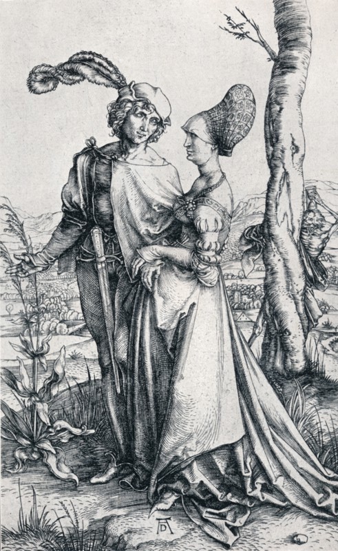'Young Couple Threatened by Death` (or `The Promenade'), 1495, (1906). Artist: Albrecht Durer.