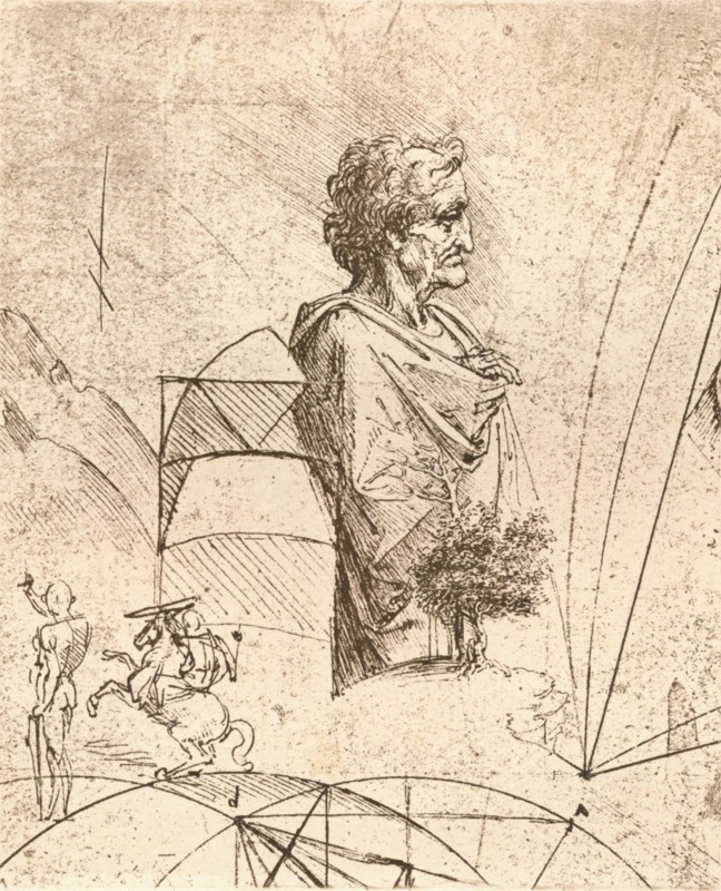 Drawing of a bust and minor sketches, c1472-c1519 (1883). Artist: Leonardo da Vinci.