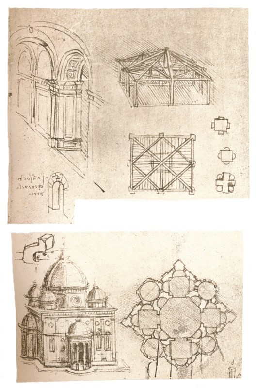 Two architectural drawings, c1472-c1519 (1883). Artist: Leonardo da Vinci.