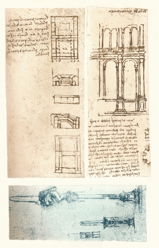 Three architectural drawings, c1472-c1519 (1883). Artist: Leonardo da Vinci.