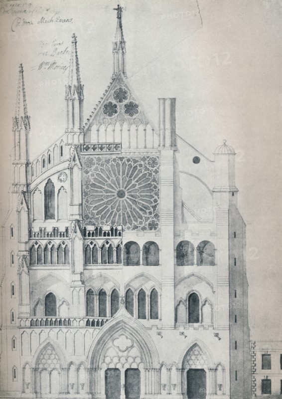 'Elevation of North Transept, Westminster Abbey, Showing Cut-Out with Wren's Scheme for Restoration' Artist: Unknown.