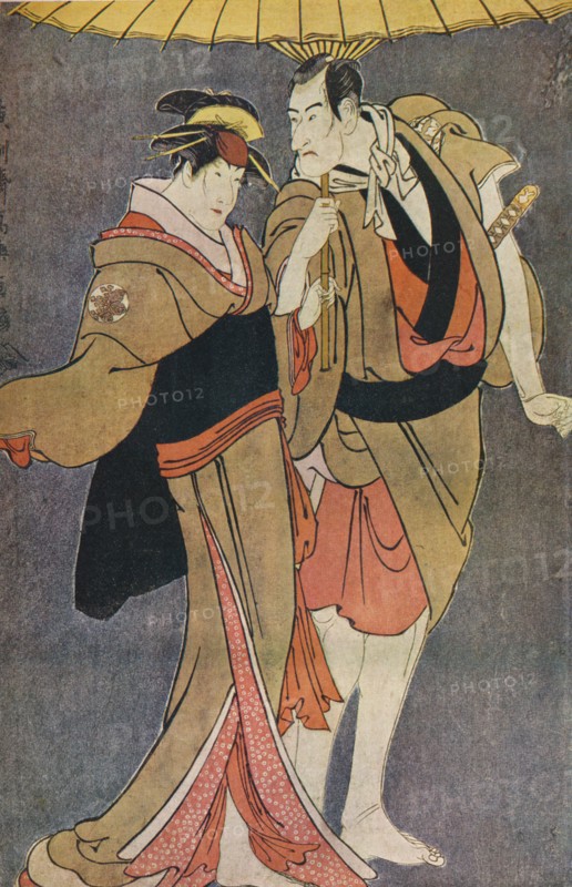 'Ichikawa Komazo III as Kameya Chubei and Nakamura Tomisaburo as Umegawa', 1794. Artists: Cecil Reginald Grundy, Tôshûsai Sharaku.