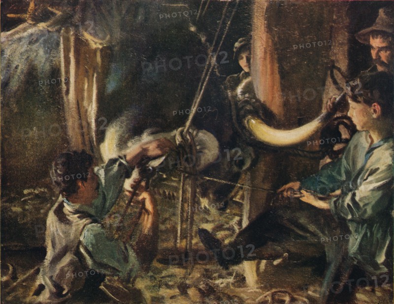 'Shoeing the Ox', c1910. Artist: John Singer Sargent.