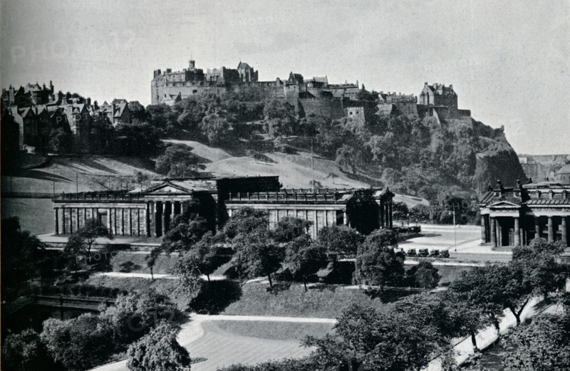 'View of the National Gallery of Scotland and Edinburgh Castle', c1945. Artist: Unknown.