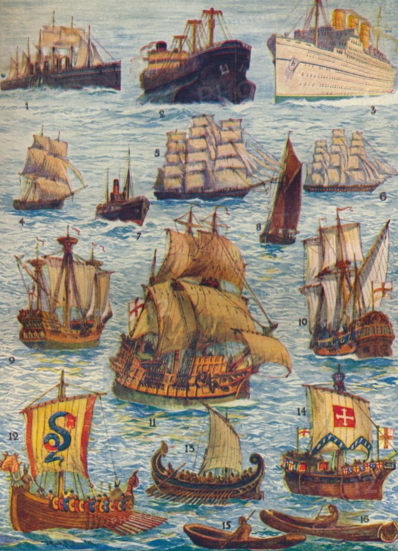 'Ships of many kinds and many centuries', c1934. Artist: Unknown.