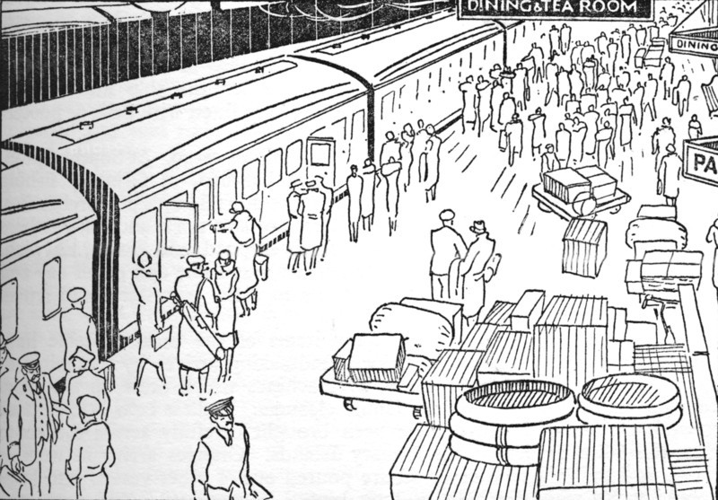 'An illusttration of a 1930s railway station', 1937. Artist: Unknown.
