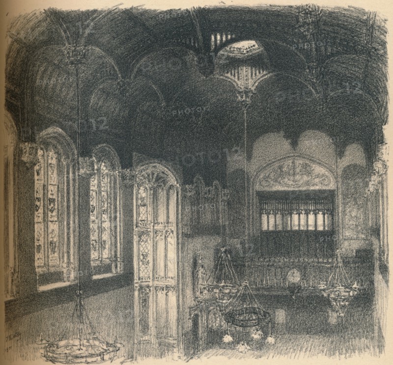 'Interior of Crosby Hall', 1902. Artist: Thomas Robert Way.