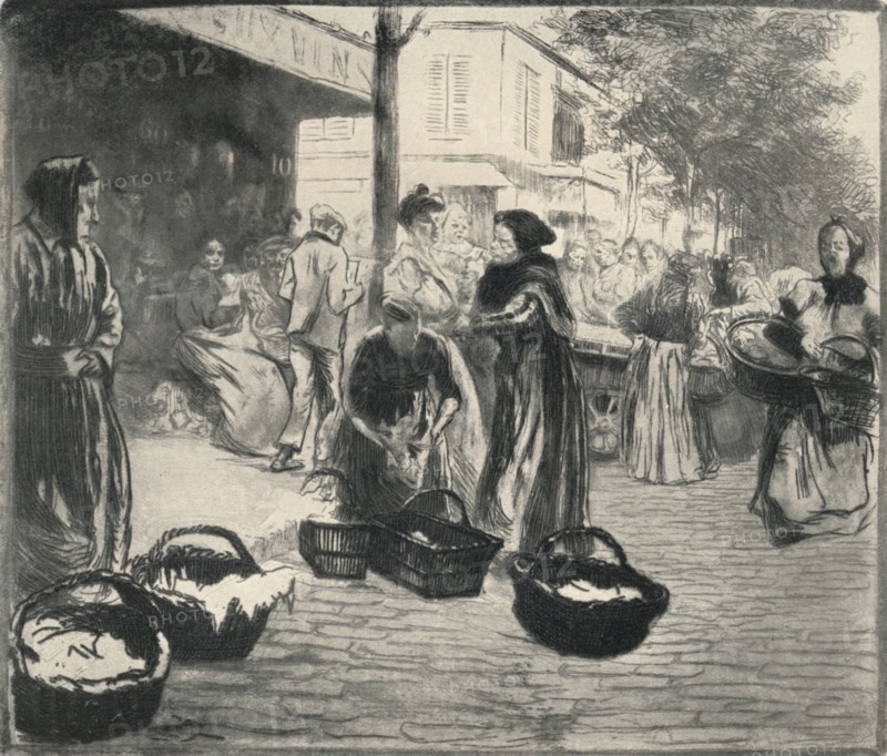 'Open air market, Avenue de Clichy', 1915. Artist: Edgar Chahine.