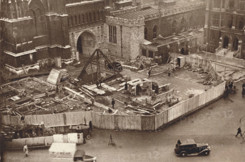 'Erecting the annexe to Westminster Abbey in advance of King George VI's coronation', 1937. Artist: Unknown.