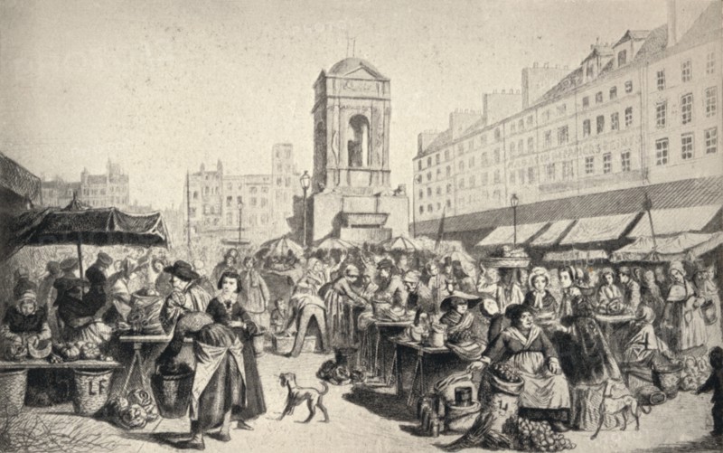'The Marché des Innocents', 1915. Artist: Leopold Flameng.