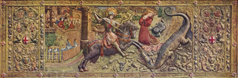 'Embroidered front altarpiece of Saint George, from the Palau de la Generalitat', c15th century. Artist: Unknown.