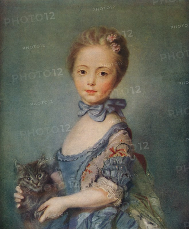'A Girl With Kitten', c1743. Artist: Jean-Baptiste Perronneau.