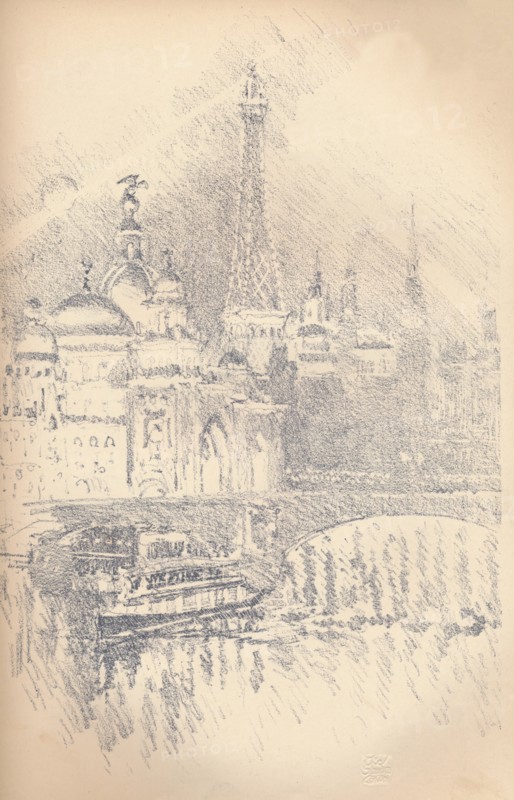 'Early Evening Effect, Paris Exhibition', 1901. Artist: Joseph Pennell.