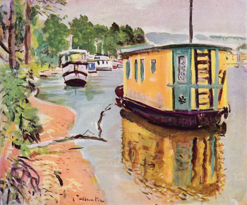 'Houseboats, Loch Lomond', c1924. Artist: George Leslie Hunter.