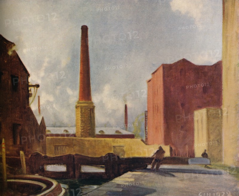 'Lock Gates, Blackburn', 1928 (1931). Artist: Charles John Holmes.