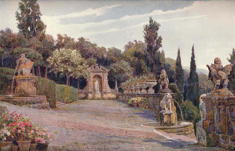 'Upper Terrace, Villa Imperiale, Genoa', 1900. Artist: George Samuel Elgood.
