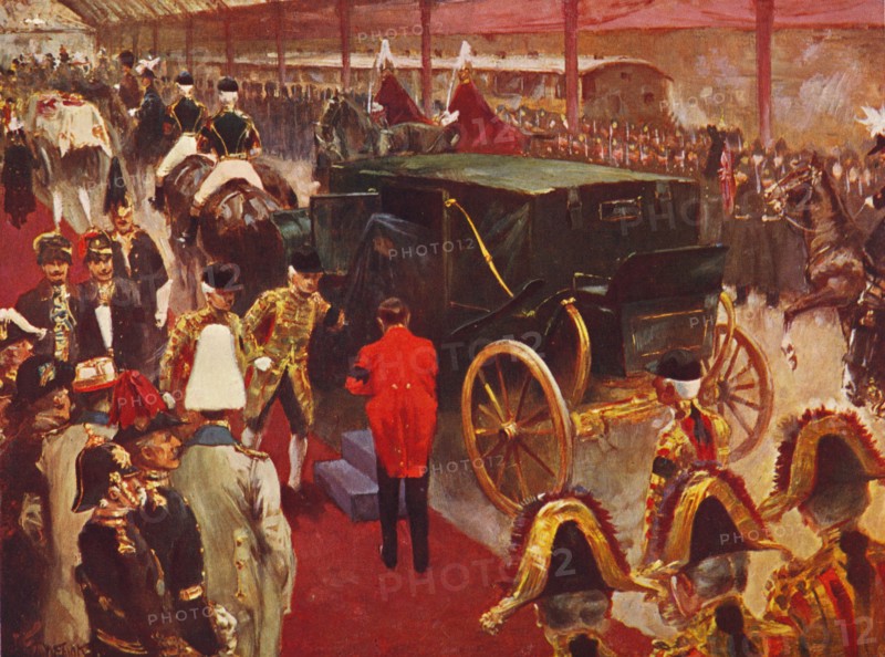 Queen Alexandra arriving at Paddington Station for the Funeral of Queen Victoria, 1901 (1906). Artist: Unknown.