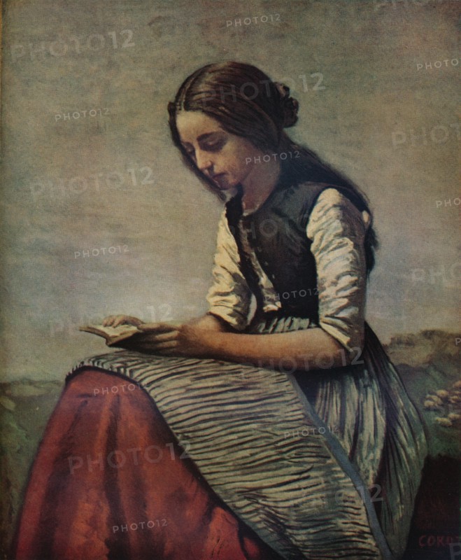 'La petite Liseuse ou Jeune bergère assise et lisant', c1855. Artist: Jean-Baptiste-Camille Corot.
