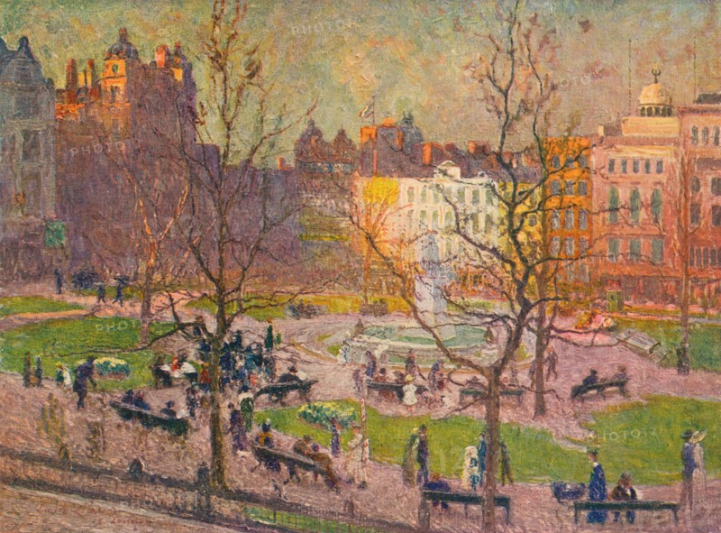 'March Sunshine, Leicester Square', c1914. Artist: Emile Claus.