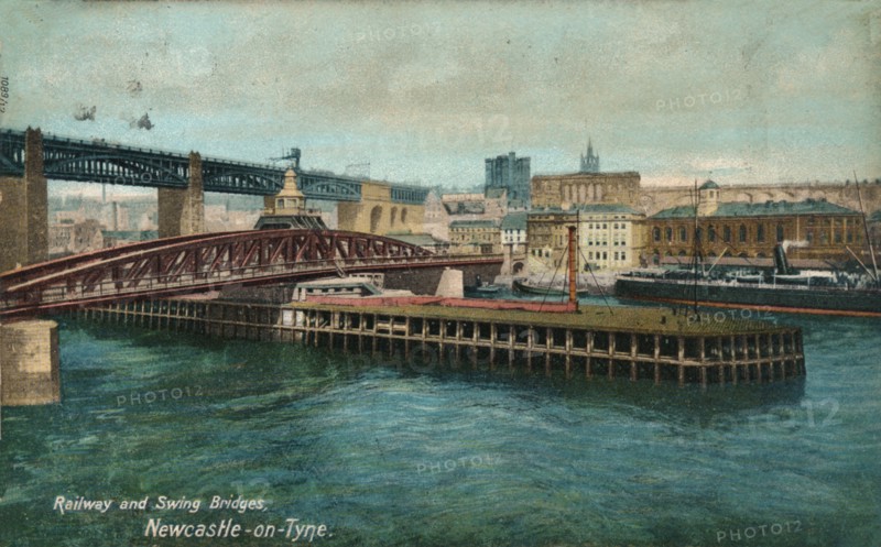 Railway and Swing Bridges, Newcastle-upon-Tyne, c1905. Artist: Unknown.