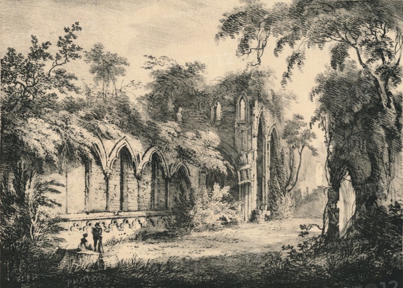 'Fountains Abbey, Yorkshire', 1823. Artist: Unknown.