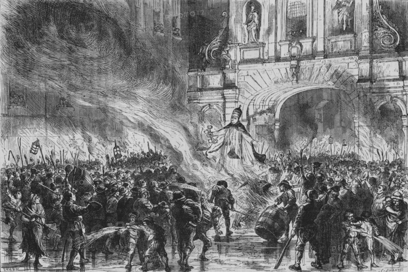 'Burning the Pope in Effigy at Temple Bar', c19th century. Artist: G Durand.