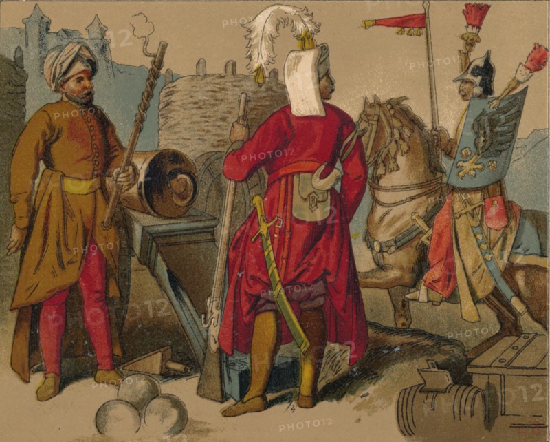 'Russian Strelitzi and Turkish Guards of the 17th Century - Artilleryman, Janissary, Spahioglan', c1 Artist: Unknown.