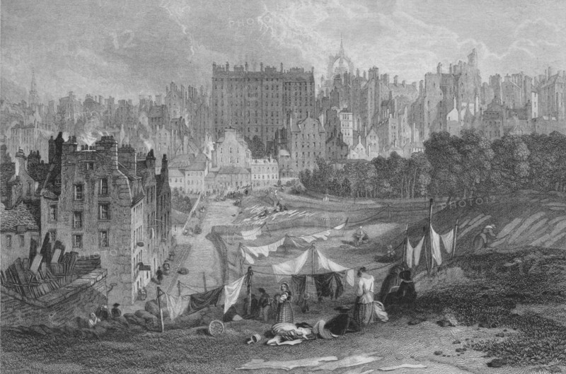 'Edinburgh Old Town from Princes Street', 1841. Artist: Thomas Dobbie.