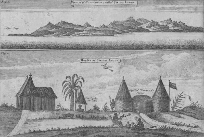 'View of Mountains called Sierra Leone & Houses at Sierra Leone', c18th century. Artist: N Parr.
