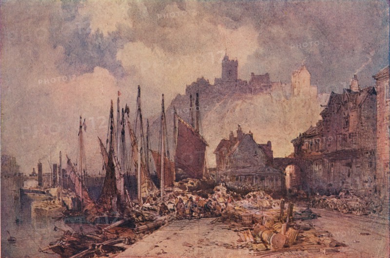 'Fish Market on the Quay, Folkestone Harbour', c1885. Artist: William Callow.